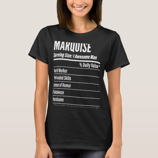 サイズのカロリーを提供するマーキセ栄養ファクト Tシャツ (正面)