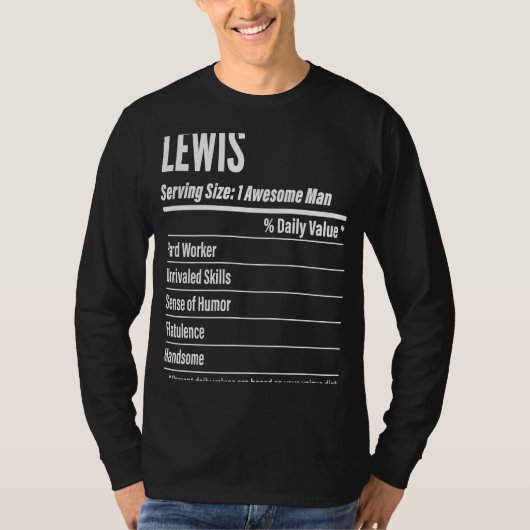 サイズのカロリーを提供するルイス栄養事実 Tシャツ (正面)