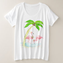 サイズの夏のTシャツとフラミンゴのヤシの木レディース
