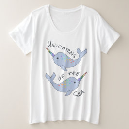サイズのTシャツと虹のNarwhalの海のユニコーン プラスサイズTシャツ