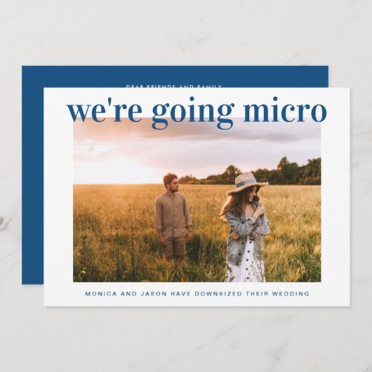 サイズを縮小したマイクロウェディングフォト クラシックブルー 案内状 (正面/裏面)
