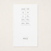 サイズモダンチャート付きロゴ衣料品価格ラベル (裏面)