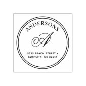 (サイズ変更エレガント)モノグラム差出人住所自己インク ラバースタンプ (インプリント)