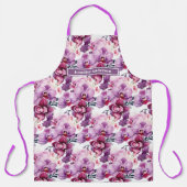 サイズ大ガーリー紫オーキッドフローラ エプロン (正面)