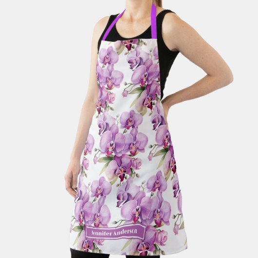 サイズ大ガーリー紫オーキッドフローラ エプロン (インサイチュ)
