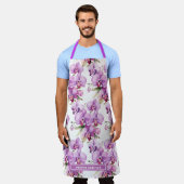 サイズ大ガーリー紫オーキッドフローラ エプロン (着用した状態)