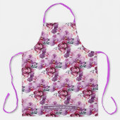 サイズ大ガーリー紫オーキッドフローラ エプロン (正面)