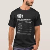 サイズ栄養ラベルカロリーを提供するアンディ Tシャツ (正面)