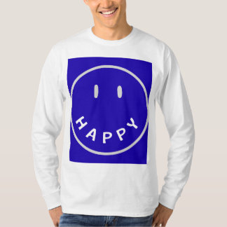 サイズMのTシャツ フル袖 ハッピー フェイス デザイン Tシャツ