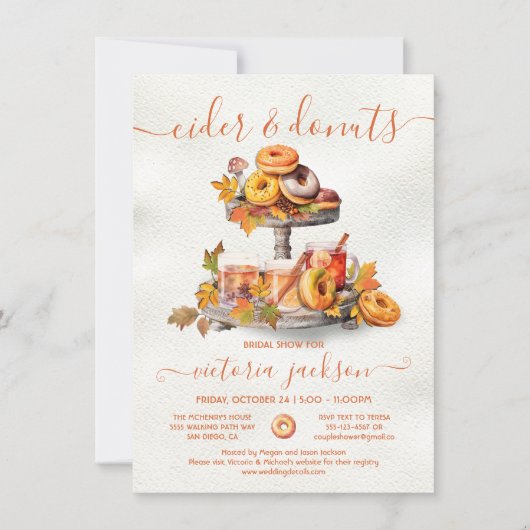 サイダーとドーナツ秋の段付きトレイブライダルシャワー 招待状 (正面)