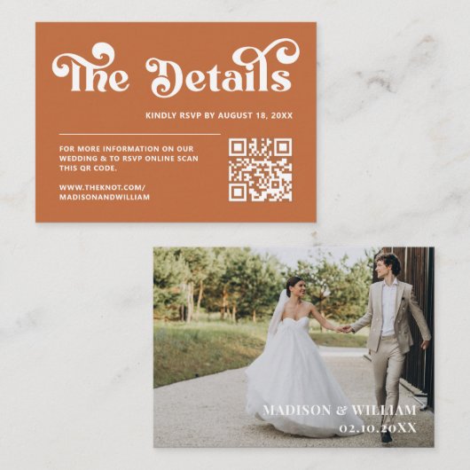 サイト ウェブ 結婚式 オレンジ色 レトロ ボヘミア 70年代 ヴィンテージ エンクロージャーカード (正面/裏面)