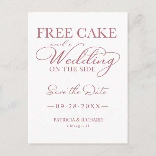 サイドにケーキと結婚式 フリー セーブデート ポストカード (正面)