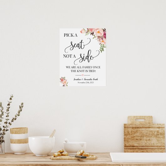 サイドのセレモニーのピンクのサインではなく結婚シートを選ぶ ポスター (キッチン)