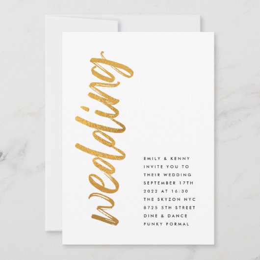サイドウェイズブラックゴールドモダンフォイルシンプル結婚ズ 招待状 (正面)