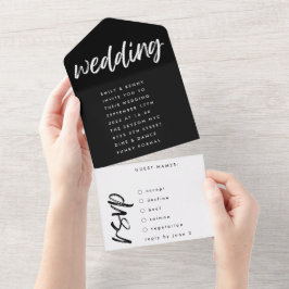 サイドウェイズブラックモダンシンプル結婚 オールインワン招待状