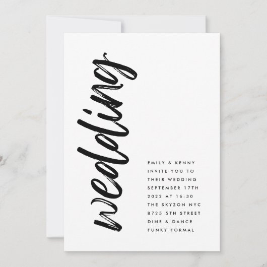 サイドウェイズブラックモダンシンプル結婚 招待状 (正面)