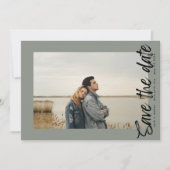 サイドウェイQRコードモダンシンプルフォトモスグリーン セーブザデート (正面)