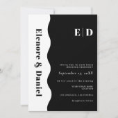 サイドウェーブモノグラムブラック&ホワイトフォト結婚ズ 招待状 (正面)