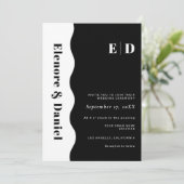 サイドウェーブモノグラムブラック&ホワイトフォト結婚ズ 招待状 (スタンド正面)