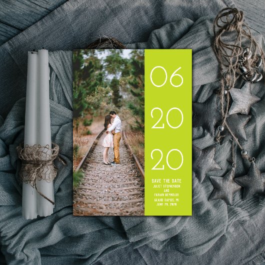 サイドエレガントスイープフォト日付の保存 |緑 セーブザデート