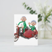 サイドカーでモデルになった老夫婦 ポストカード (スタンド正面)