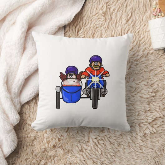 サイドカーのオートバイのカップルの枕はそれをカスタマイズ! クッション (ブランケット)