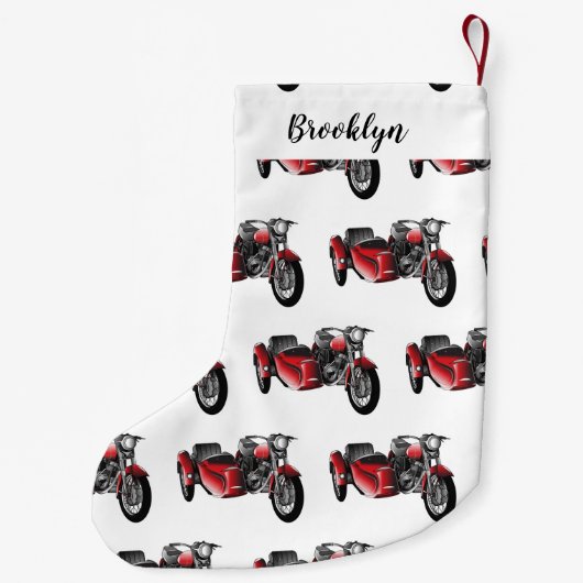 サイドカーバイカートゥーンイラストレーション スモールクリスマスストッキング (裏面)