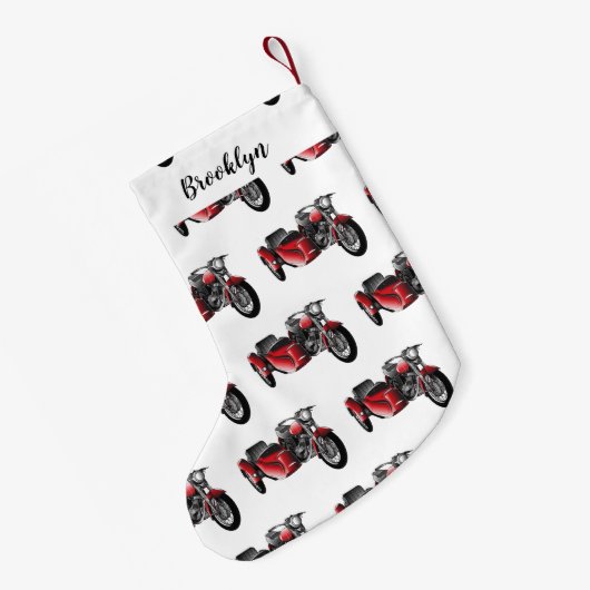 サイドカーバイカートゥーンイラストレーション スモールクリスマスストッキング (裏面 (吊り時))