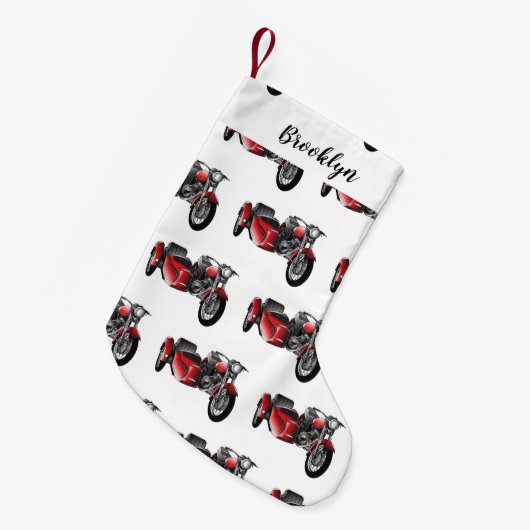 サイドカーバイカートゥーンイラストレーション スモールクリスマスストッキング (正面 (吊り時))