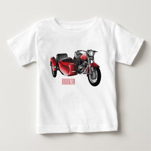 サイドカーバイカートゥーンイラストレーション ベビーTシャツ (正面)
