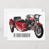 サイドカーバイカートゥーンイラストレーション ポストカード (正面/裏面)