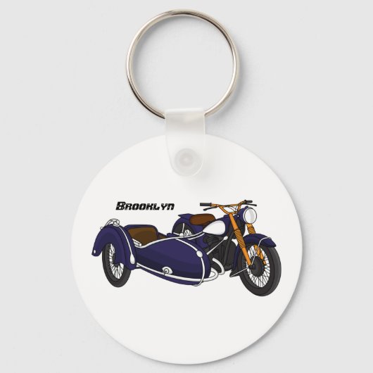 サイドカーパープルバイクイラストレーション キーホルダー (正面)