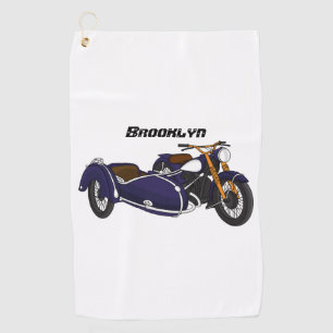 サイドカーパープルバイクイラストレーション ゴルフタオル