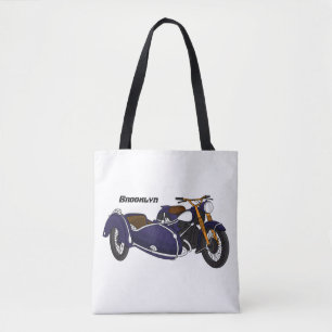 サイドカーパープルバイクイラストレーション トートバッグ