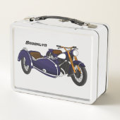 サイドカーパープルバイクイラストレーション メタルランチボックス (裏面)