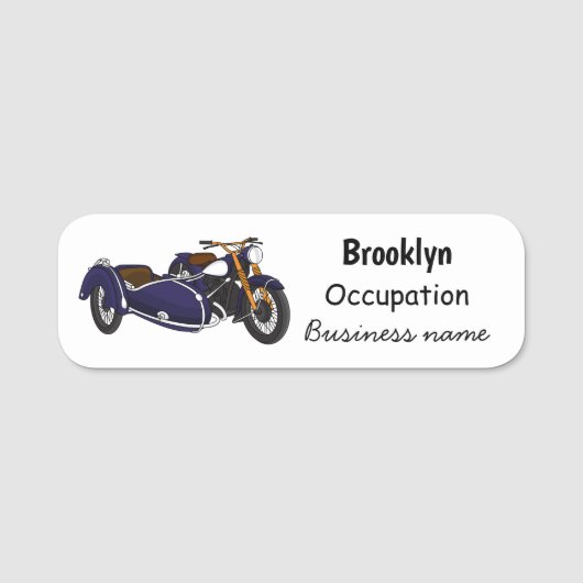 サイドカーパープルバイクイラストレーション 名札 (正面)
