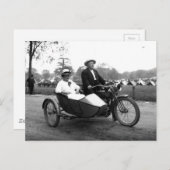 サイドカー付きオートバイヴィンテージ写真 ポストカード (正面/裏面)