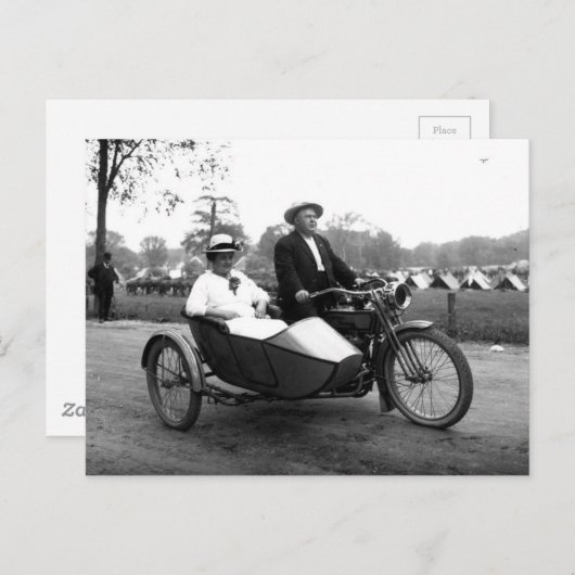 サイドカー付きオートバイヴィンテージ写真 ポストカード (正面/裏面)