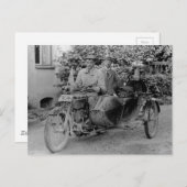 サイドカー付き古いヴィンテージB&W写真付きバイク ポストカード (正面/裏面)