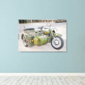 サイドカー付き750B-2アーミーバイクぼやけ キャンバスプリント (インサイチュ (ウッドフロア))