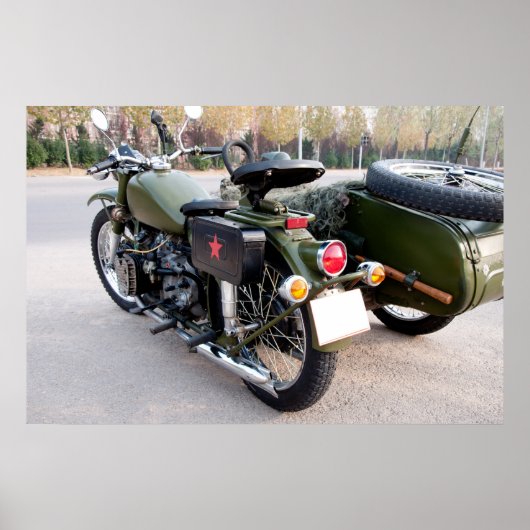 サイドカー付き750B-2ヴィンテージバイクの背面 ポスター (正面)