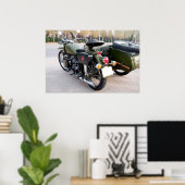 サイドカー付き750B-2ヴィンテージバイクの背面 ポスター (ホームオフィス)