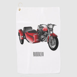 サイドカー付バイクのキャラクターイラスト ゴルフタオル