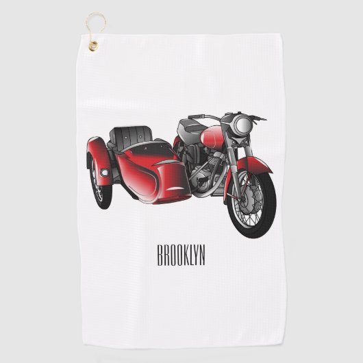 サイドカー付バイクのキャラクターイラスト ゴルフタオル (正面)