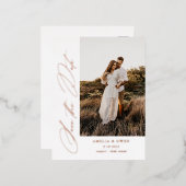 サイドスクリプトモダンミニマル結婚ラストフォト 箔招待状ポストカード (正面/裏面)