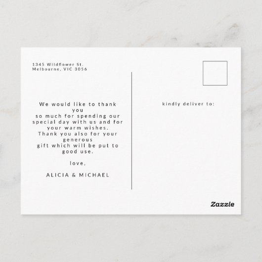 サイドスタイリッシュタイポグラフィ3フォトベビーありがとう ポストカード (裏面)