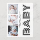 サイドスタイリッシュタイポグラフィ3フォトベビーありがとう ポストカード (正面)