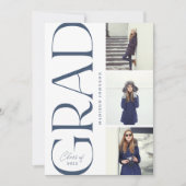 サイドタイポグラフィ卒業式2022 3フォトパーティーネイビー 招待状 (正面)