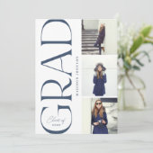 サイドタイポグラフィ卒業式2022 3フォトパーティーネイビー 招待状 (スタンド正面)