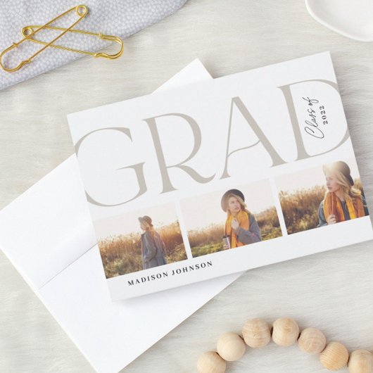 サイドタイポグラフィ卒業2022 3フォトパーティーグレー 招待状